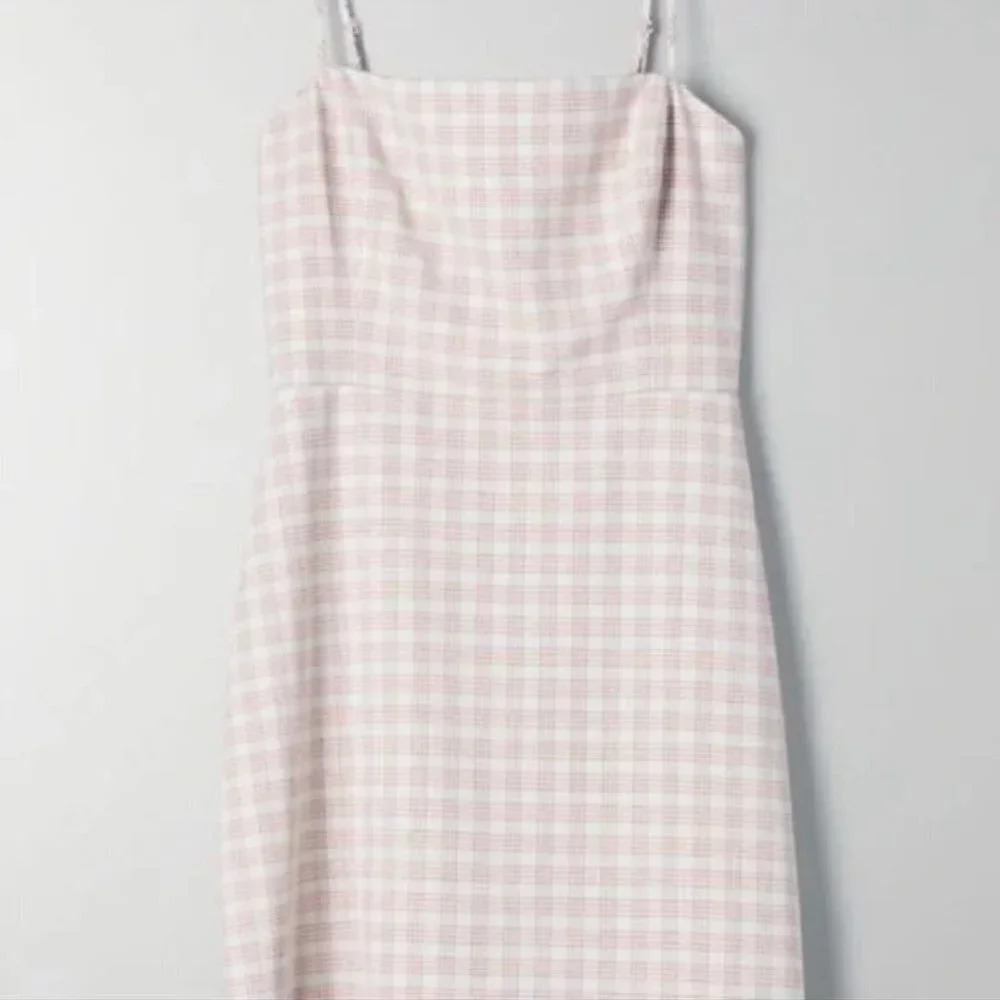 Aritzia Wilfred New Classic Isabelle Check Plaid Mini  Dress Pink White Sz 8